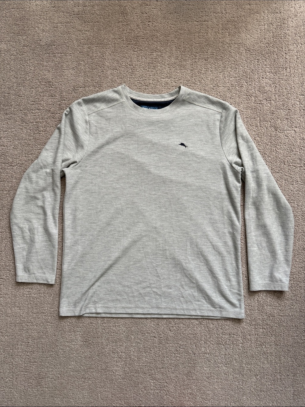 Tommy Bahama Light Gray Long Sleeve Waffle Shirt - Large